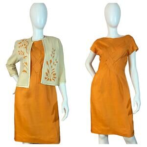 1950s Alix of Miami Tangerine Dress Jacket Set Vintage Resortwear